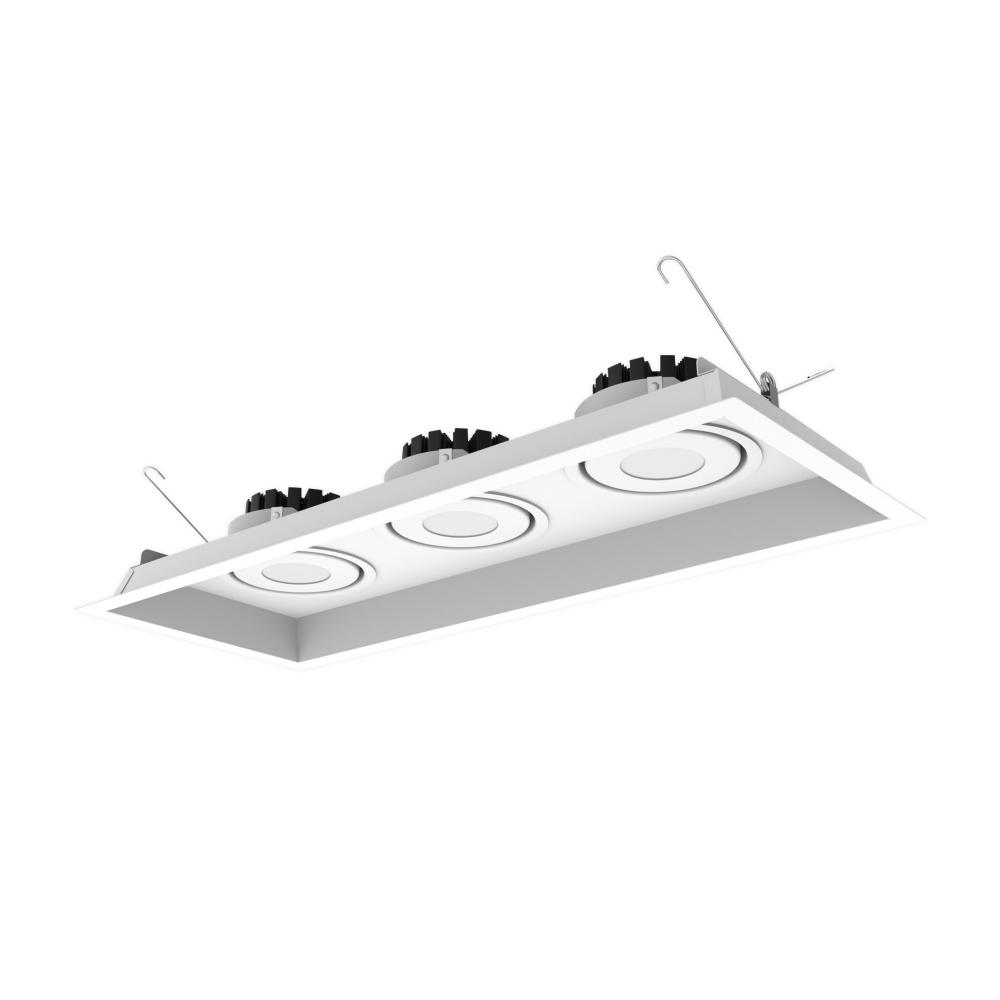 Three-Head Flanged LED Multiple Lighting Trim, 3500lm per Head w/ Flood Optic, 3000K, Regressed