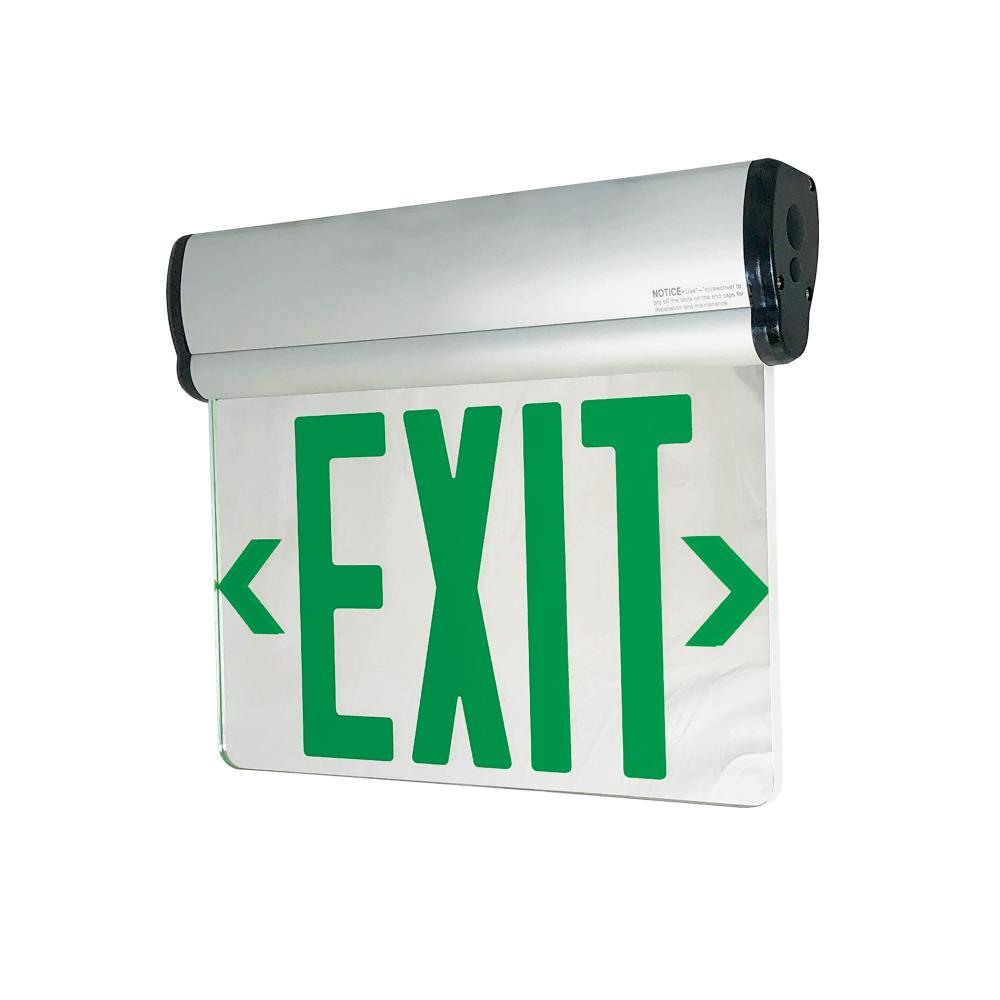 Surface Adjustable LED Edge-Lit Exit Sign, 2 Circuit, 6" Green Letters, Double Face / Mirrored