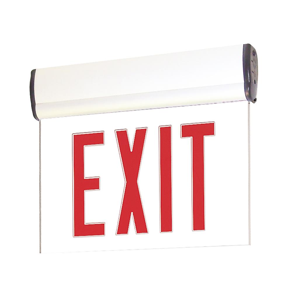 Surface Adjustable LED Edge-Lit Exit Sign, Battery Backup, 6" Red Letters, Single Face / Clear