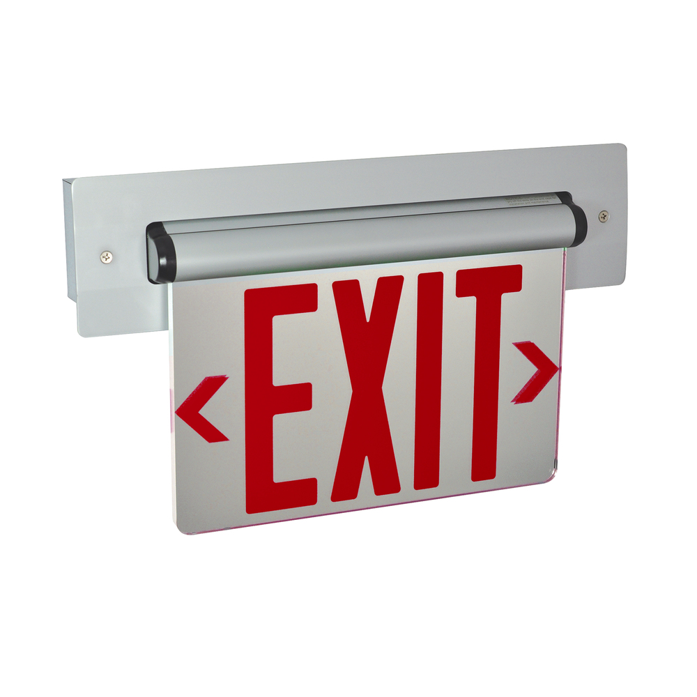 Recessed Adjustable LED Edge-Lit Exit Sign, 2 Circuit, 6" Red Letters, Single Face / Mirrored