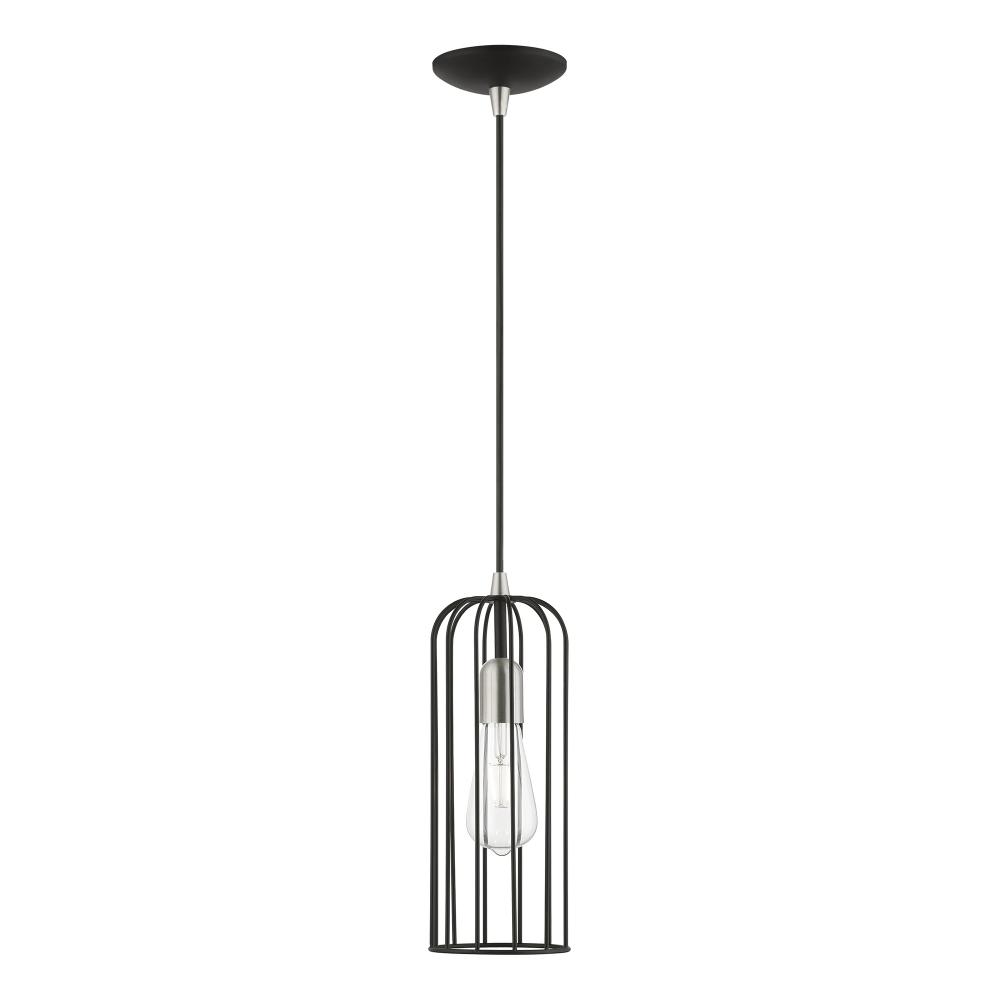 1 Light Black with Brushed Nickel Accents Pendant