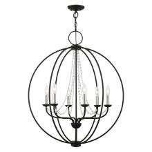 Livex Lighting 40916-04 - 6 Light Black with Brushed Nickel Finish Candles Globe Pendant Chandelier