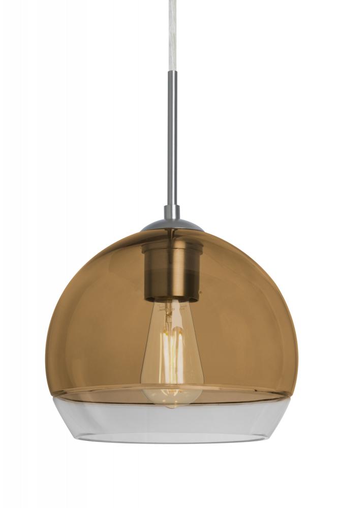 Besa, Ally 8 Cord Pendant, Amber/Clear, Satin Nickel Finish, 1x5W LED Filament