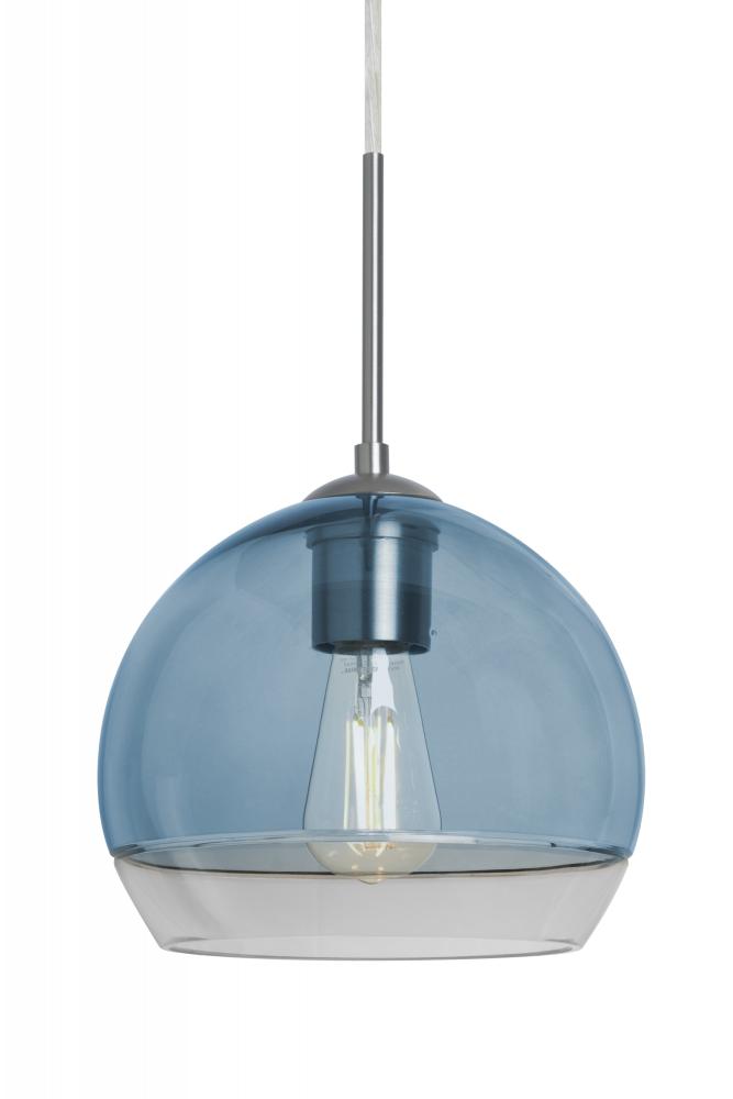 Besa, Ally 8 Cord Pendant, Coral Blue/Clear, Satin Nickel Finish, 1x5W LED Filament