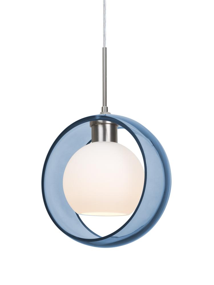 Besa Mana Pendant, Blue/Opal, Satin Nickel Finish, 1x60W Medium Base