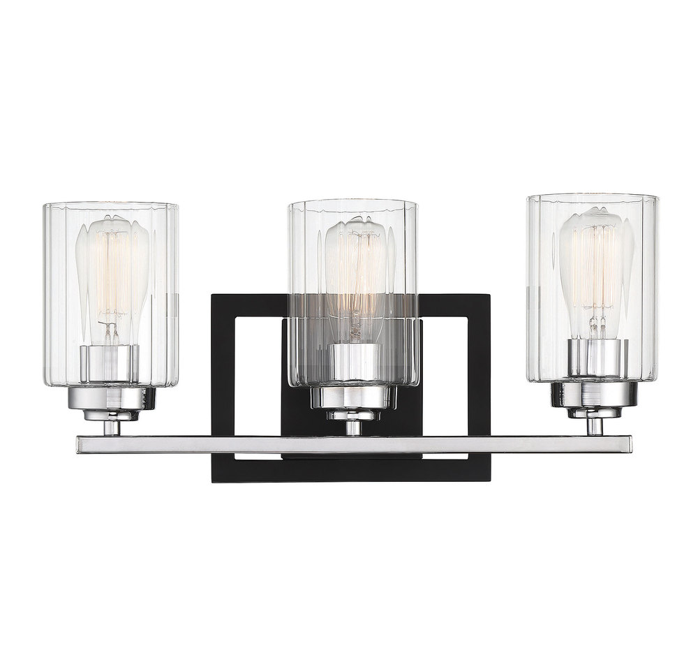 Redmond 3-Light Bathroom Vanity Light in Matte Black with Polished Chrome Accents