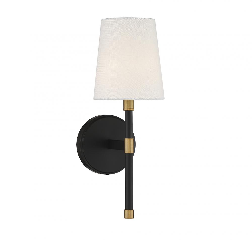 Brody 1-Light Wall Sconce in Matte Black with Warm Brass Accents