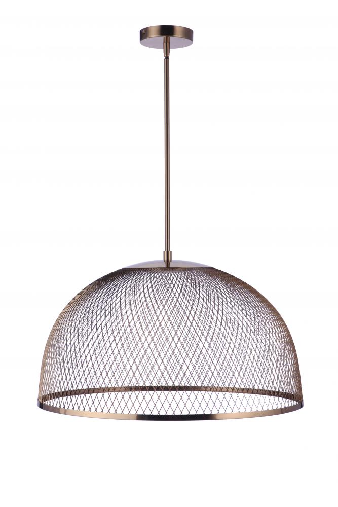 24.25" Diameter Sculptural Statement Metal Mesh Dome Pendant in Satin Brass