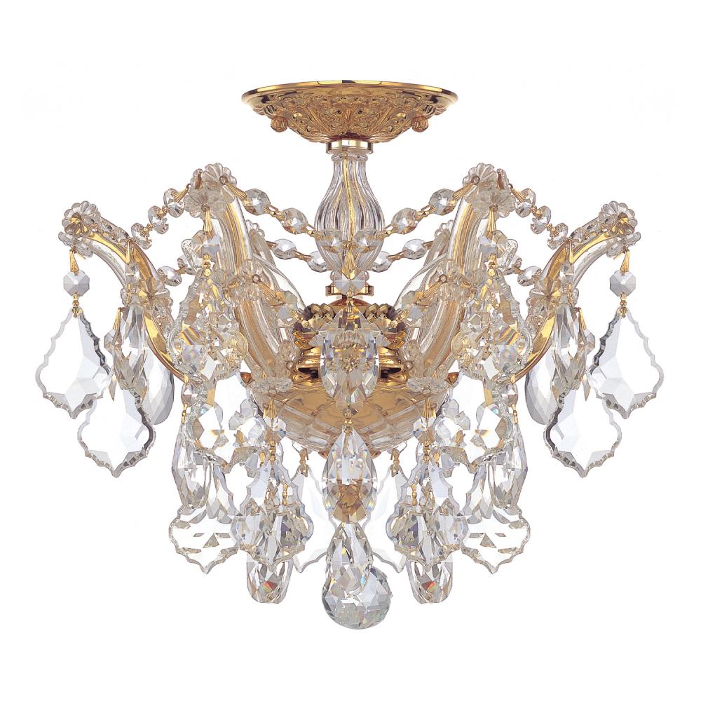 Maria Theresa 3 Light Spectra Crystal Gold Semi Flush Mount