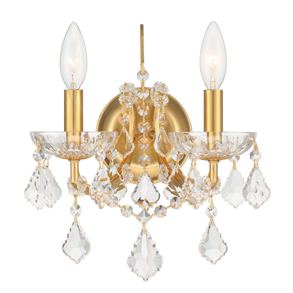 Filmore 2 Light Swarovski Strass Crystal Antique Gold Sconce