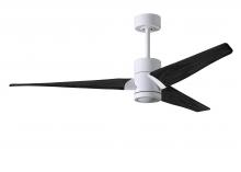 Matthews Fan Company SJ-WH-BK-60 - Super Janet three-blade ceiling fan in Gloss White finish with 60” solid matte blade wood blades