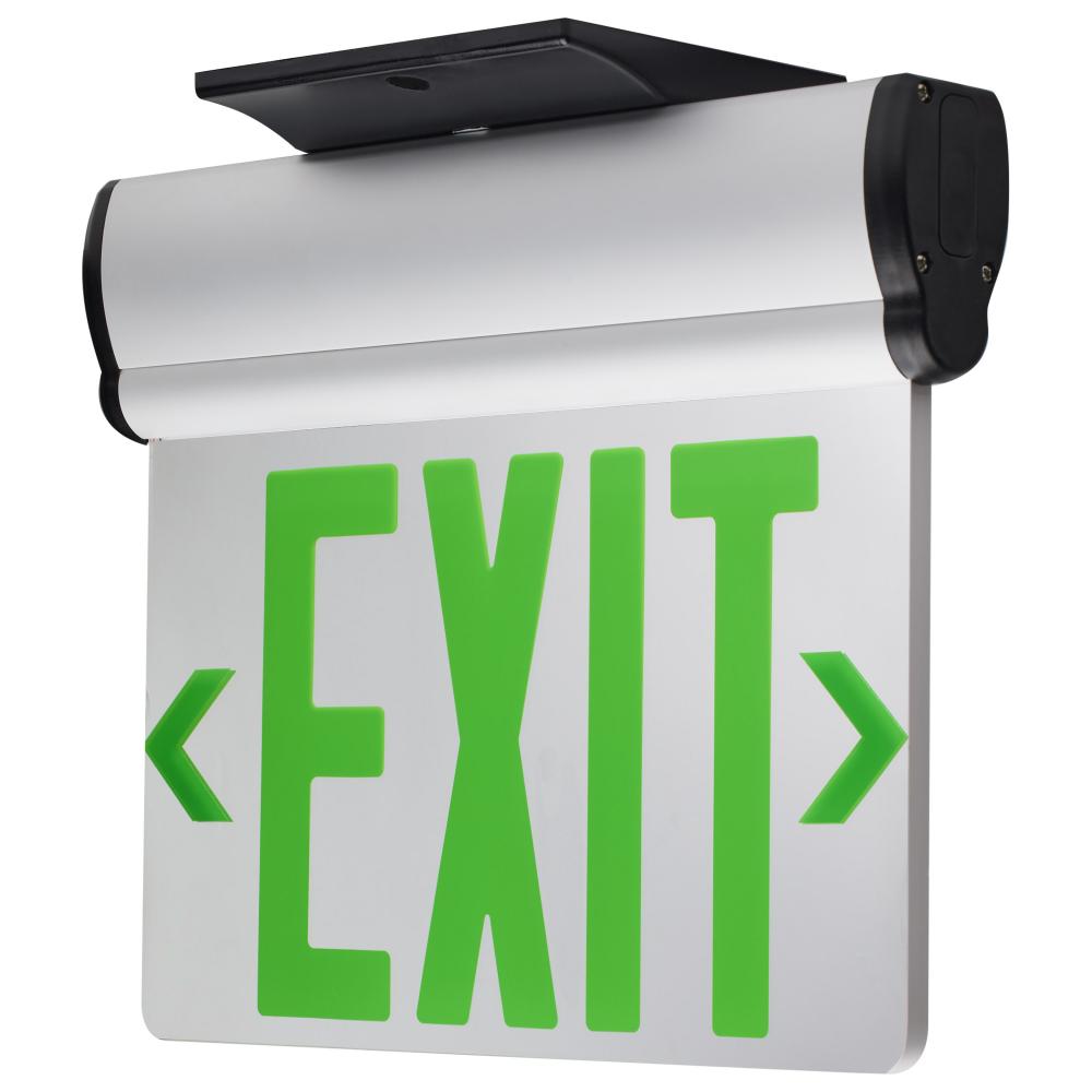 Green (Mirror) Edge Lit LED Exit Sign, 90min Ni-Cad backup, 120/277V, Dual Face, Top/Back/End Mount