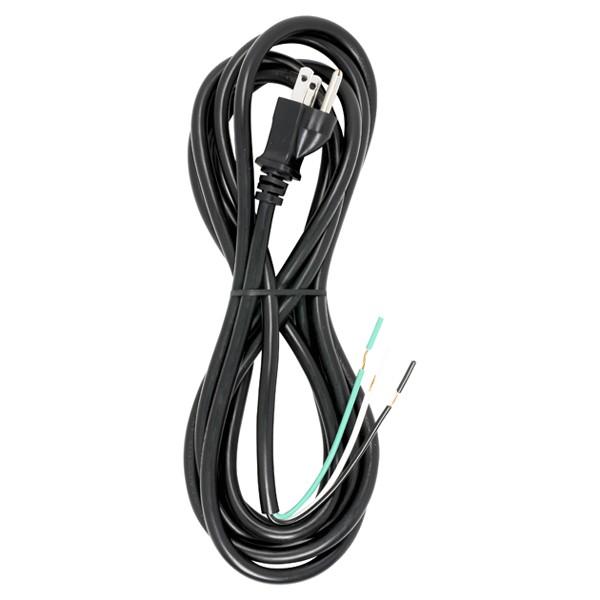 10 Foot 18/3 SJT 105C Heavy Duty Cord Set; Black Finish; 50 Carton; 3 Prong Molded Plug; Stripped