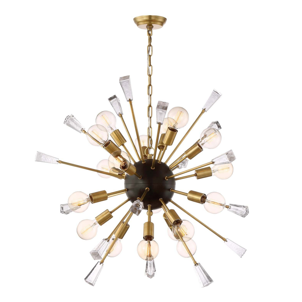 18-Light 36" Aged Brass Rock Crystal Sputnik Chandelier