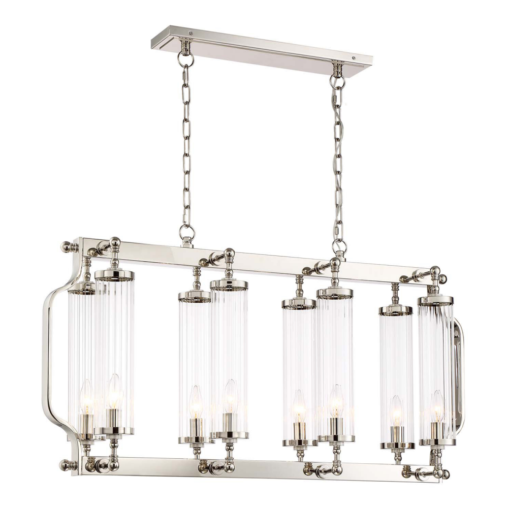 8-Light 40" Linear Polished Nickel Fluted Glass Chandelier