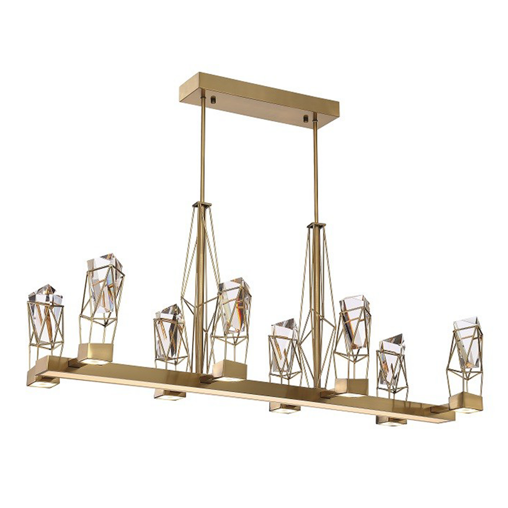 Duo 6-Light LED 48" Geometric Linear Aged Brass Crystal Chandelier