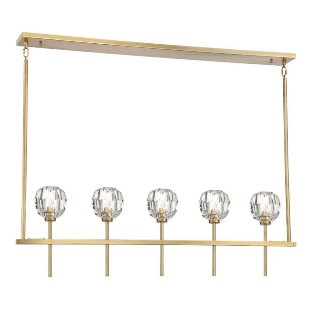 5-Light 46" Aged Brass Linear Sputnik Crystal Chandelier