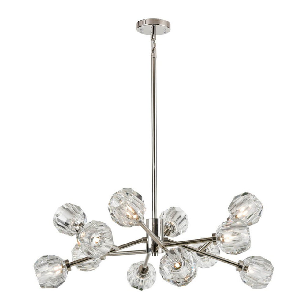 12-Light 35" Modern Sputnik Polished Nickel Crystal Chandelier