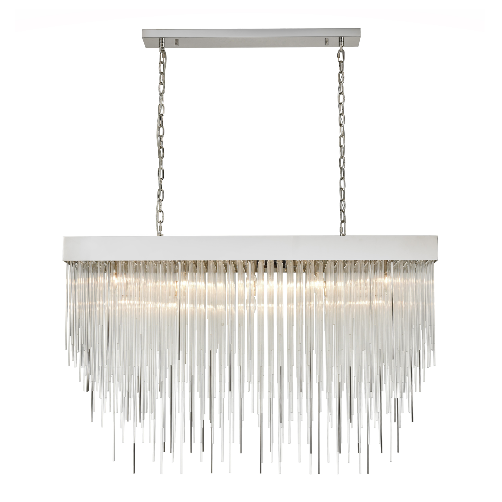 27-Light 60" Rectangular Polished Nickel Convertible Flush Crystal Chandelier