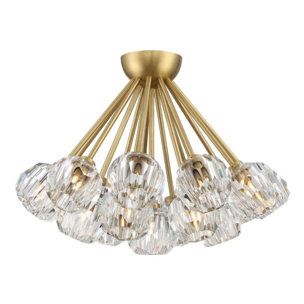 18-Lighting 24" Aged Brass Clustered Crystal Semi-Flush Mount