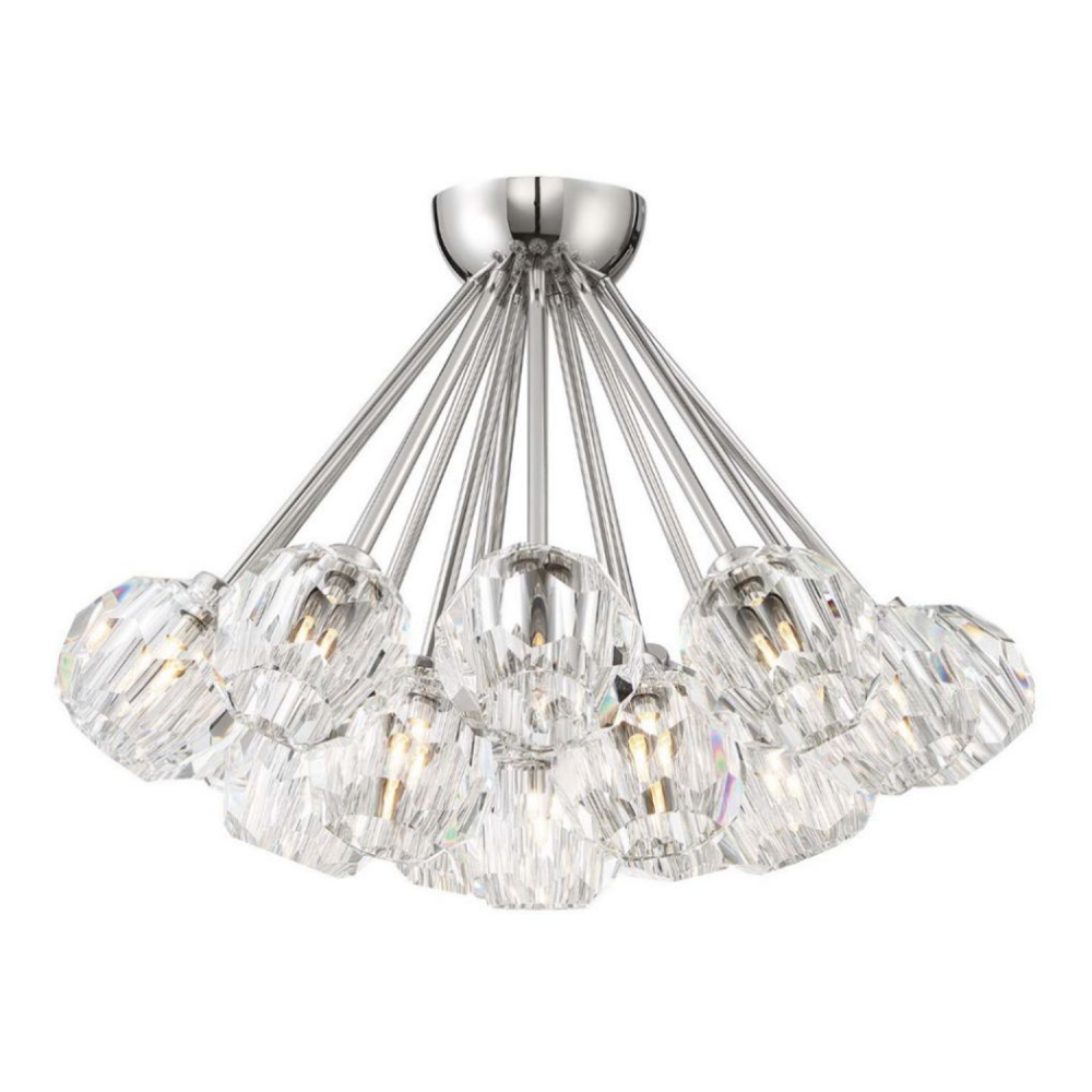 18-Lighting 24" Polished Nickel Clustered Crystal Semi-Flush Mount