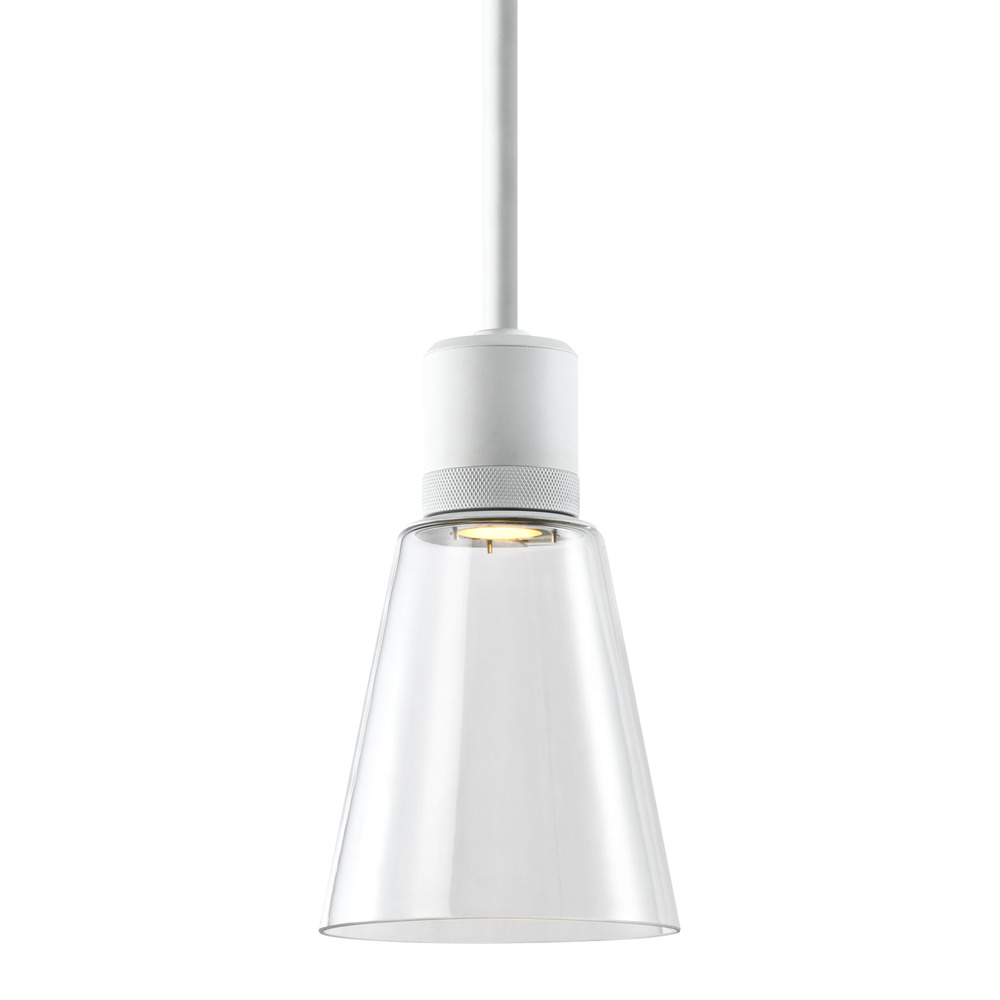 7" LED 3CCT Clear Bell Glass Pendant Light, Matte White Metal Finish