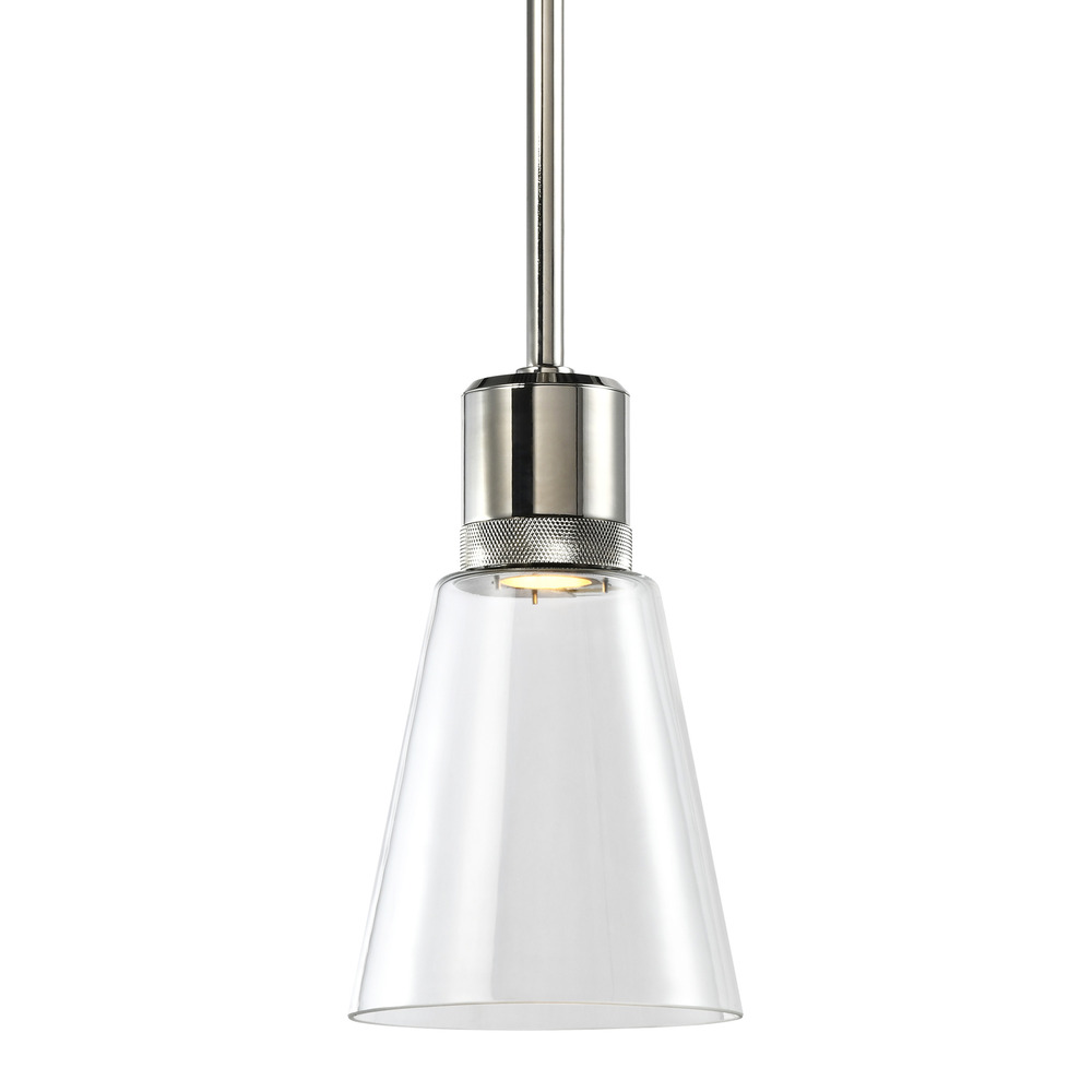 7" LED 3CCT Clear Bell Glass Pendant Light, Polished Nickel Metal Finish