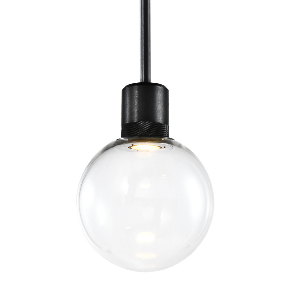 8" LED 3CCT Clear Globe Glass Pendant Light and Satin Brushed Black Metal Finish