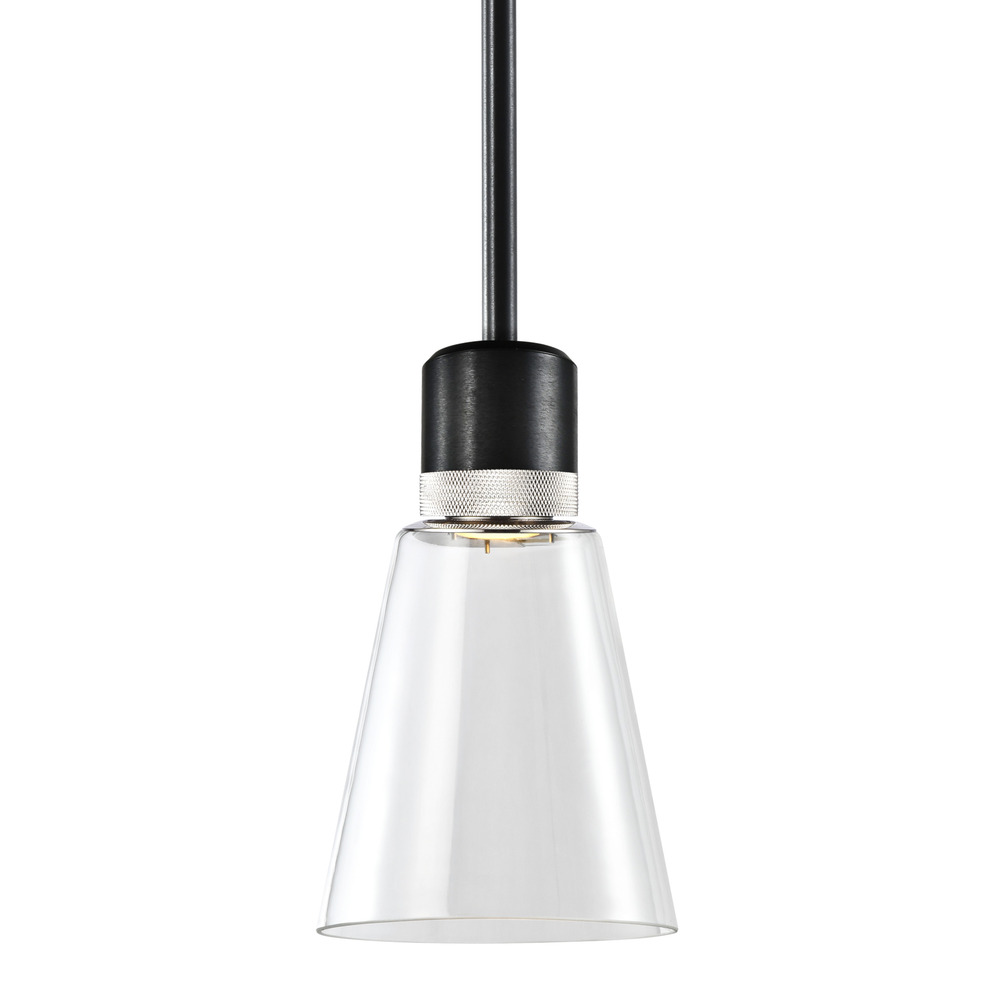 7" LED 3CCT Clear Bell Glass Pendant Light, Satin Brushed Black with Nickel Metal Finish