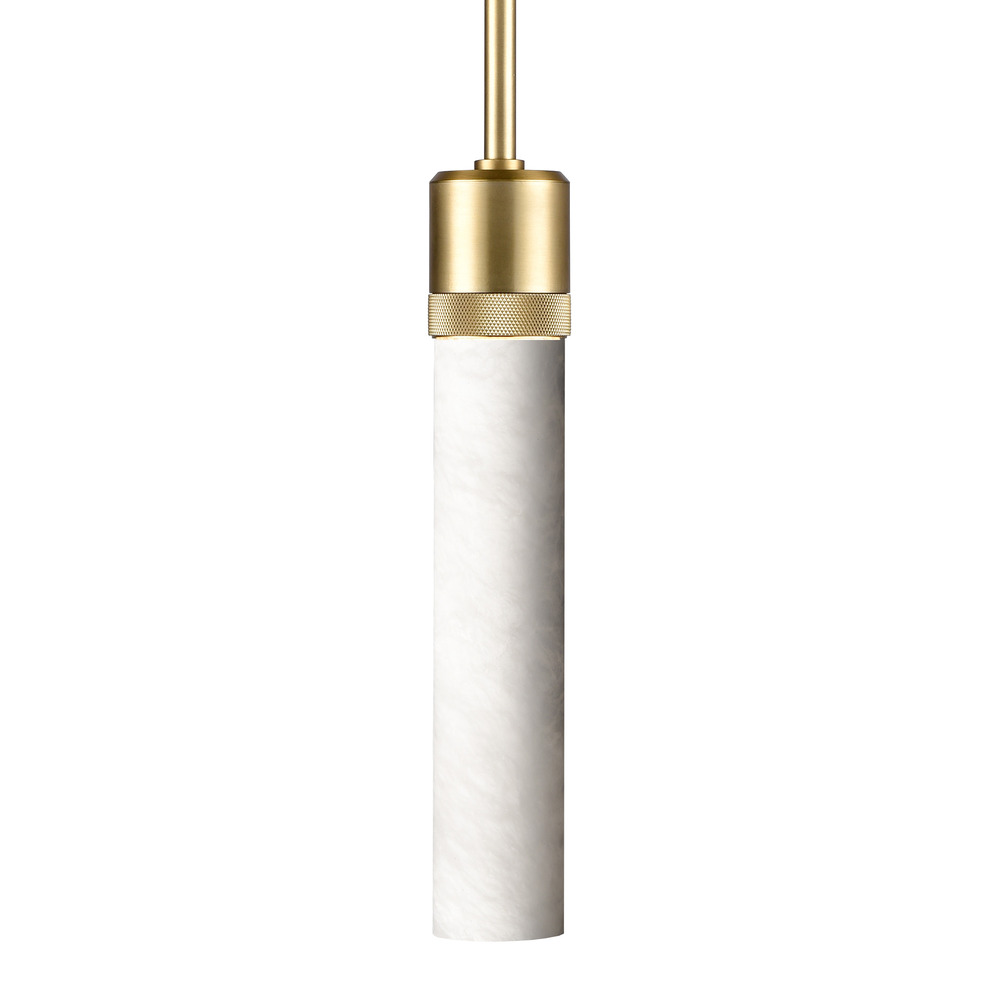 3" E26 Cylindrical Pendant Light, 12" Spanish Alabaster and Aged Brass Finish