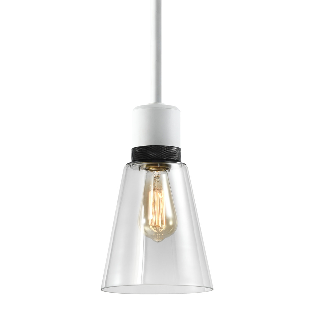 7" E26 Clear Bell Glass Pendant Light, Matte White with Black Metal Finish