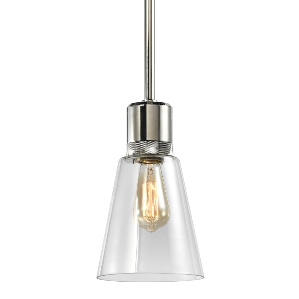 7" E26 Clear Bell Glass Pendant Light, Polished Nickel Metal Finish