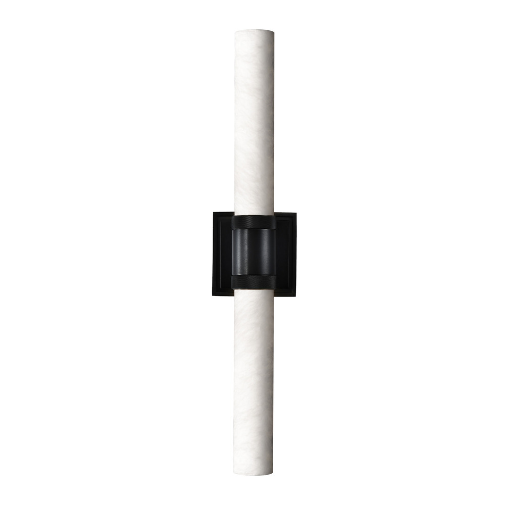 LED 3CCT Duo Wall Sconce, 12" Spanish Alabaster Shade and Satin Brushed Black Finish