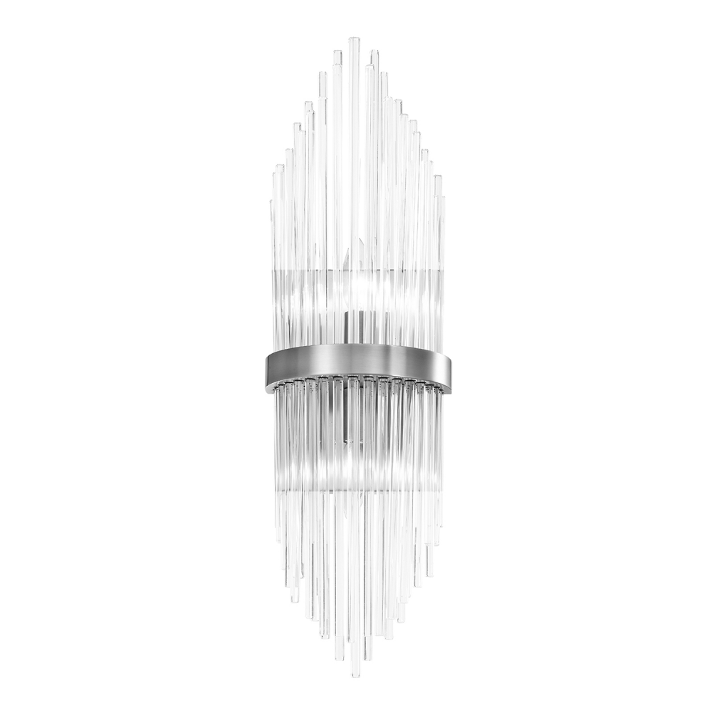 2-Light 24" Sleek Polished Nickel Banded Vertical Crystal Wall Sconce