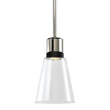 ZEEV Lighting P11703-LED-PN-K-SBB-G16 - 7" LED 3CCT Clear Bell Glass Pendant Light, Polished Nickel with Black Metal Finish