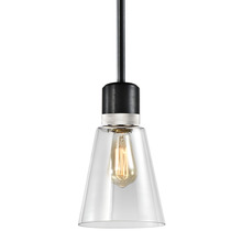 ZEEV Lighting P11708-E26-SBB-K-PN-G16 - 7" E26 Clear Bell Glass Pendant Light, Satin Brushed Black with Nickel Metal Finish