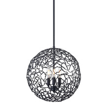 ZEEV Lighting P30038-3-MBK - 3-Light 14" Organic Matte Black Metal Globe Pendant