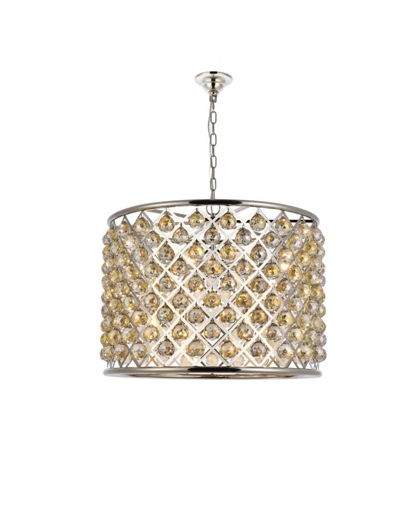 Madison 8 Light Polished Nickel Chandelier Golden Teak (Smoky) Royal Cut Crystal