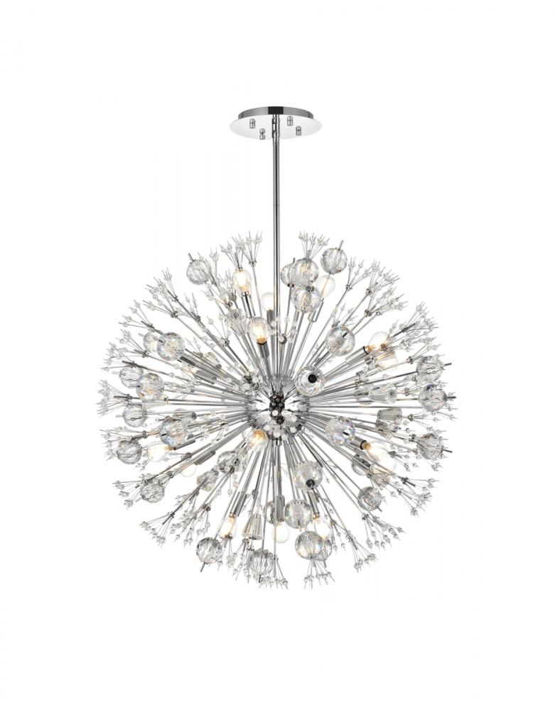 Vera 32 inch crystal starburst round pendant in chrome