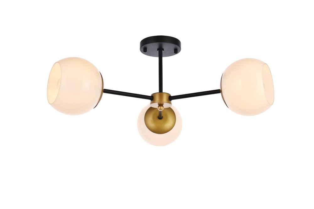 Briggs 26 inch flush mount in black and brass with white shade