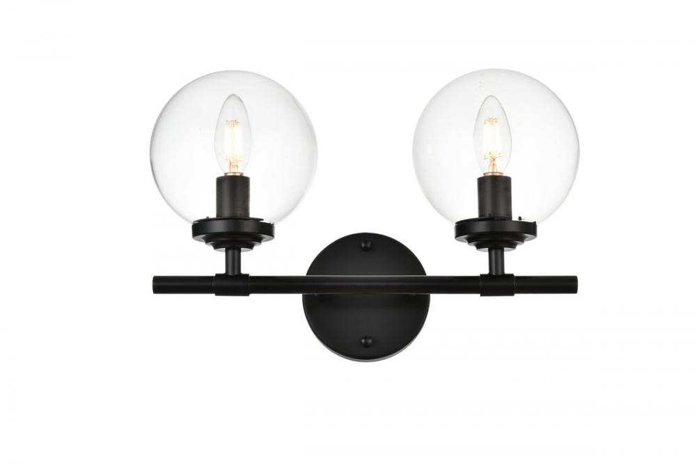 Ingrid 2 light Black and Clear Bath Sconce