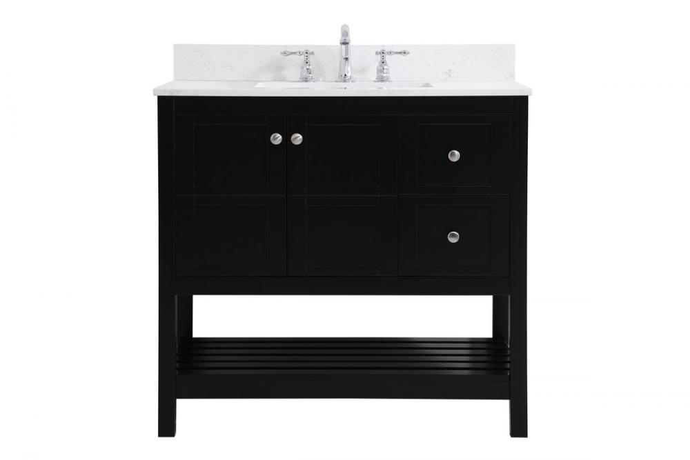 36 inch Single Bathroom Vanity in Black with Backsplash