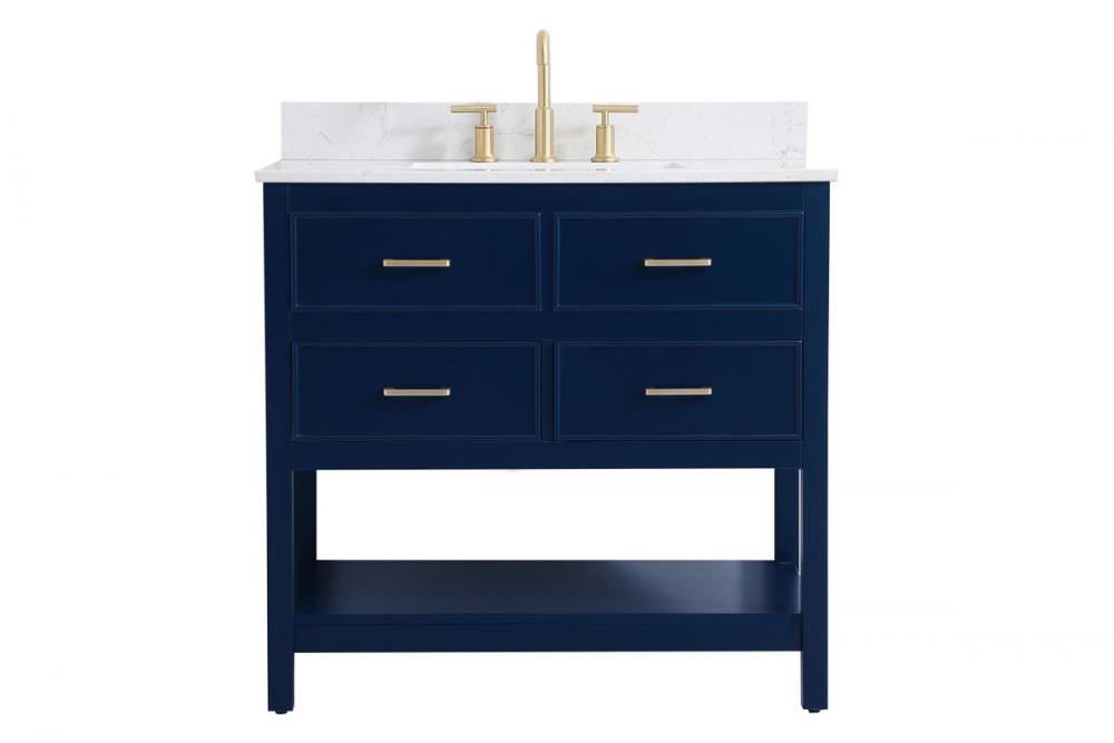 36 inch Single bathroom vanity in blue with backsplash