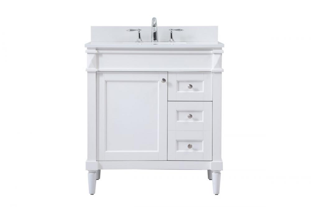 32 Inch Single Bathroom Vanity in White with Backsplash