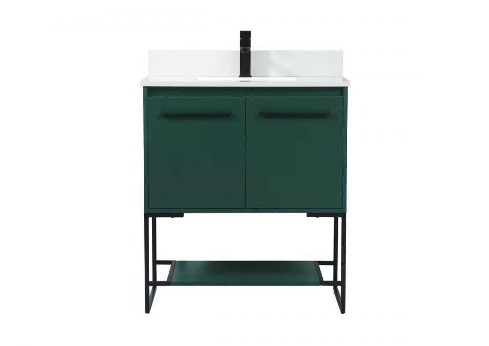 30 Inch Single Bathroom Vanity in Green with Backsplash