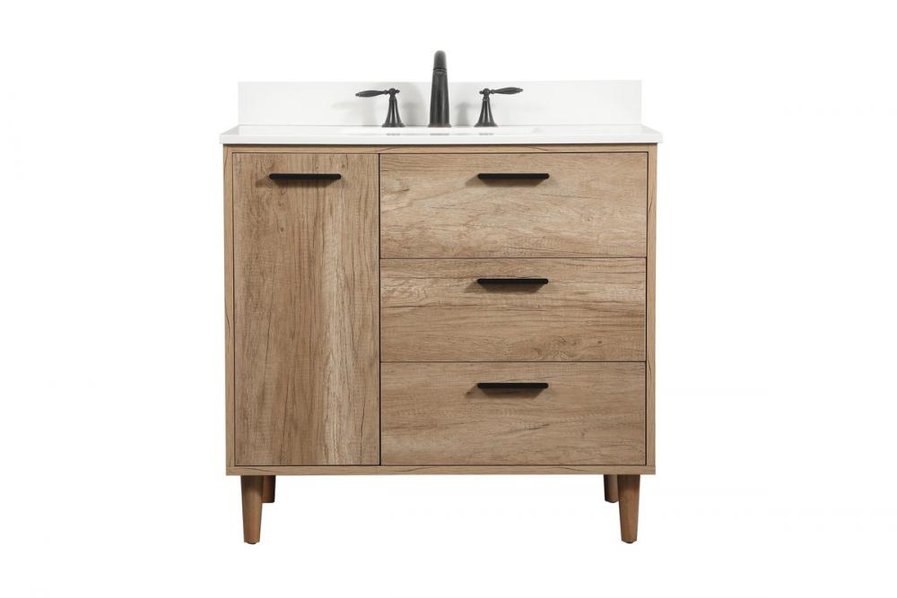 36 Inch Single Bathroom Vanity in Natural Oak with Backsplash