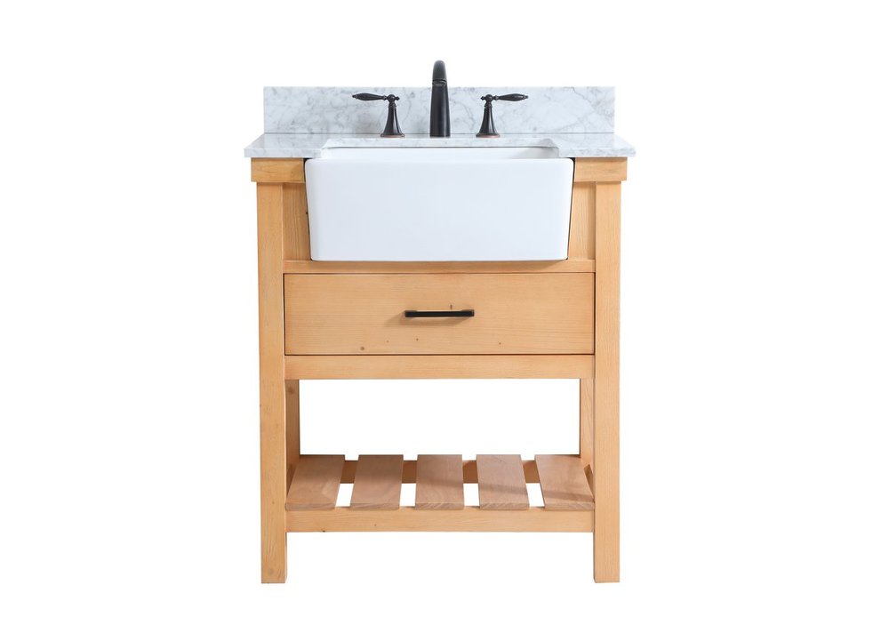 30 Inch Single Bathroom Vanity in Natural Wood with Backsplash