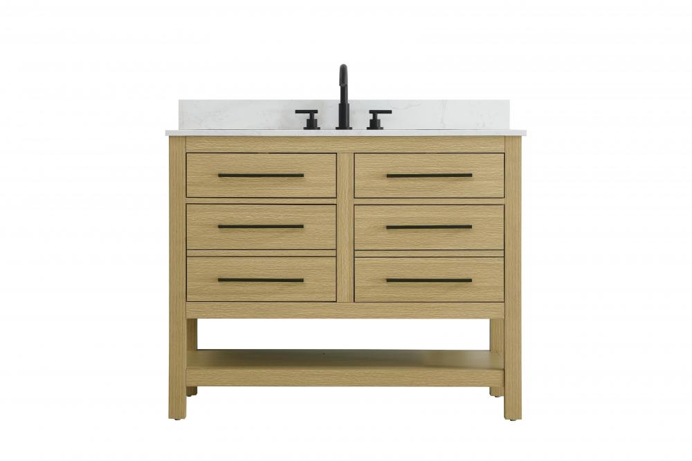 42 inch Single Bathroom Vanity in Honey Brown with backsplash