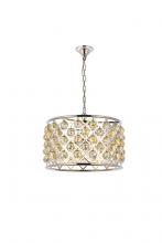 Elegant 1206D20PN-GT/RC - Madison 6 Light Polished Nickel Pendant Golden Teak (Smoky) Royal Cut Crystal