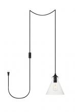 Elegant LDPG2244BK - Destry 1 Light Black Plug-in Pendant with Clear Glass